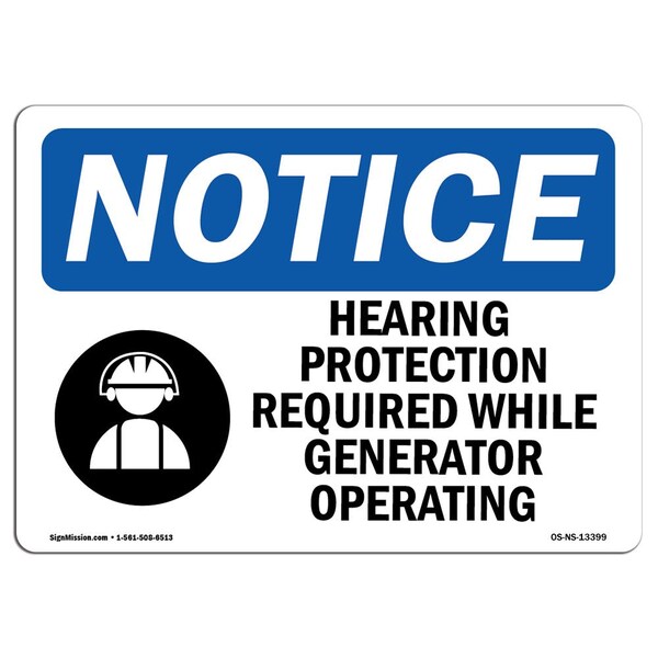 OSHA, Hearing Protection Required, 18in X 12in Alum, 18" W, 12" H, Landscape, OS-NS-A-1218-L-13399